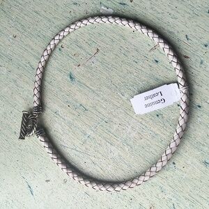 White Braided Leather Toggle Necklace